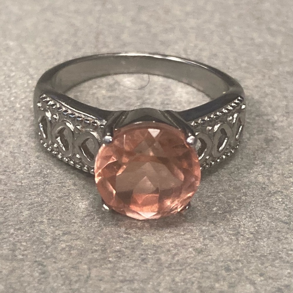 LAB CREATED MORGANITE AND STAINLESS STEEL RING